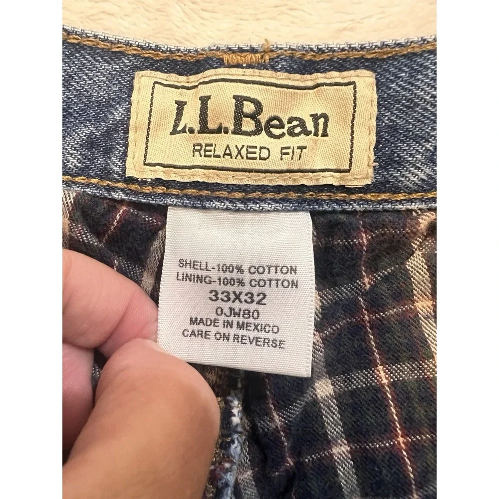 Vintage LL Bean Mens 33x32  Natural Fit Straight Flannel Lined Denim Jeans